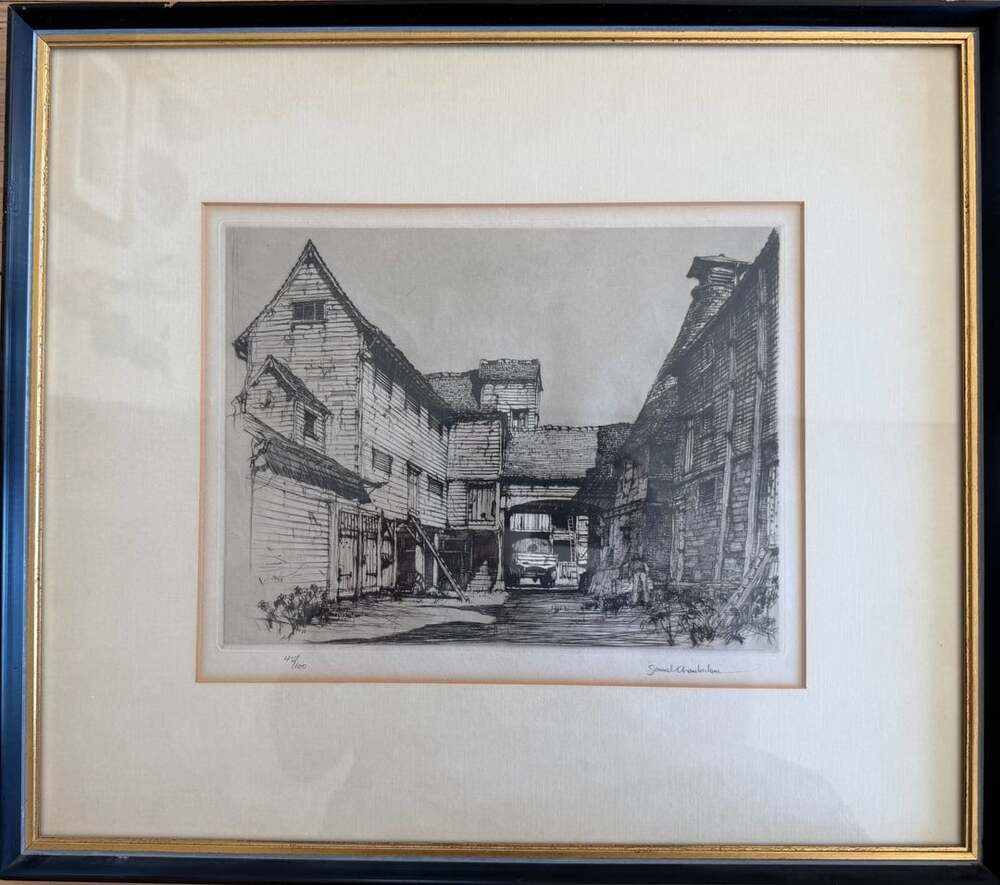 Samuel Chamberlain Framed Etching Print A Stable Court In Essex